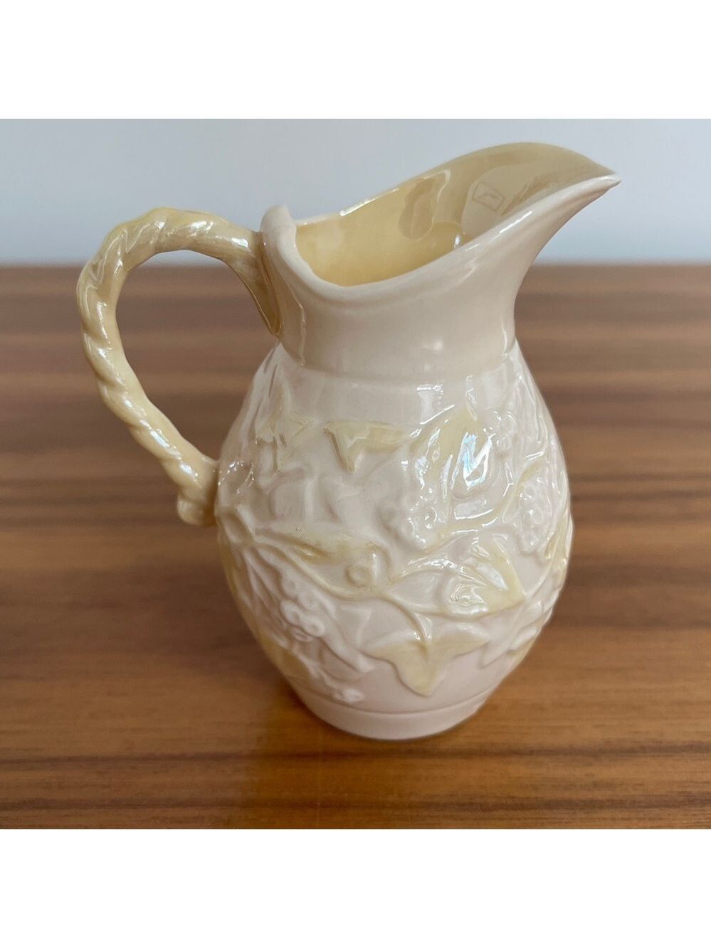 VINTAGE Belleek Ireland 5th Mark Green 1955-1965 Porcelain Creamer Ivy Yellow